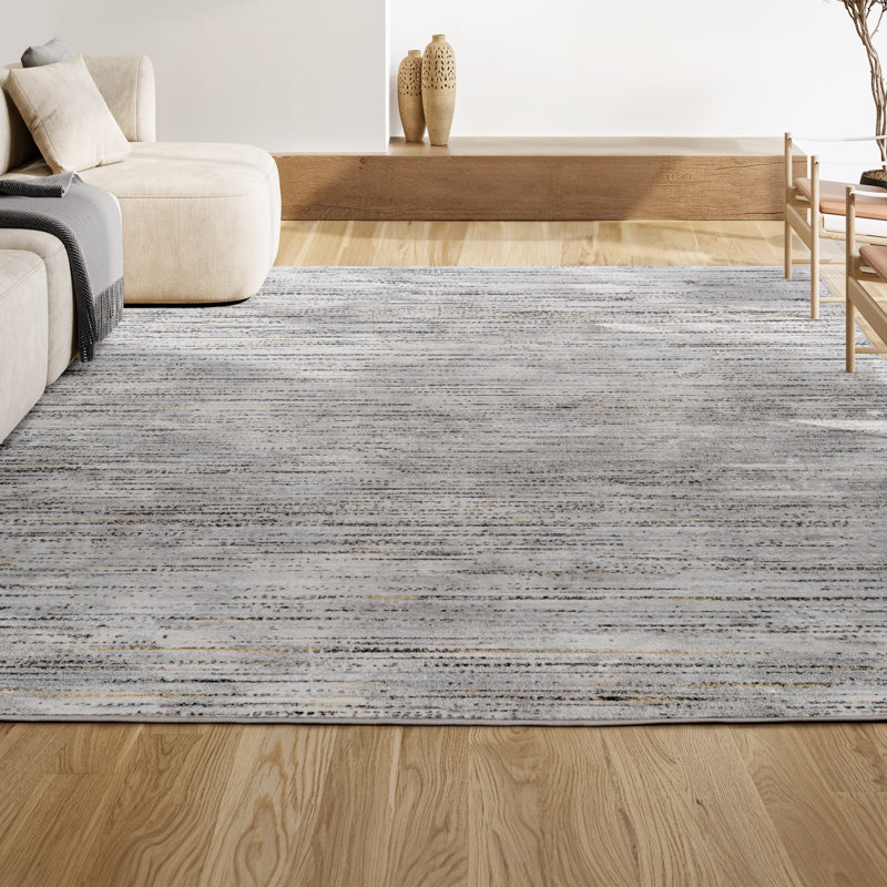 Tapis gris / noir Loom Modern Strie, Rectangle 7 pi 8 po x 10 pi