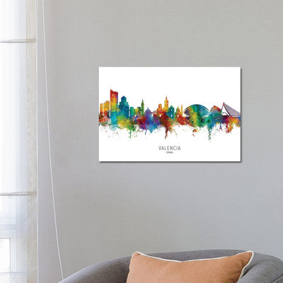 Valencia Spain Skyline by Michael Tompsett - Wrapped Canvas Print