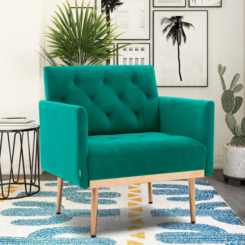 Jaunius 78.994Cm Wide Tufted Velvet Armchair, Malachite Green Velvet