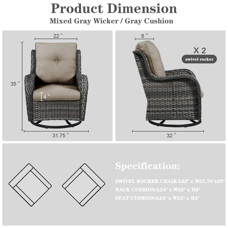 Fauteuils d'appoint en rotin avec coussins Bonia, Gris, Gris