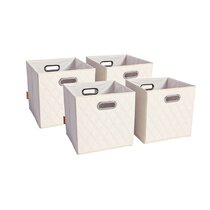 Ornavo Home Foldable Linen Storage Cube Bin with Leather Handles - Set of 6 - White, Khaki