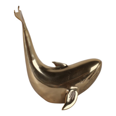 Ornamental Whale Statue Sculpture For Home Decor - Ocean-Inspired Decorative Objects Figurine For Living Room Accent - 11", Gold