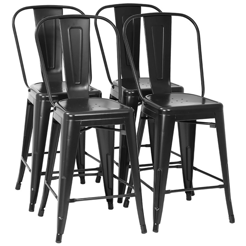 Caroga Upholstered Counter Stool with Metal Frame, Black