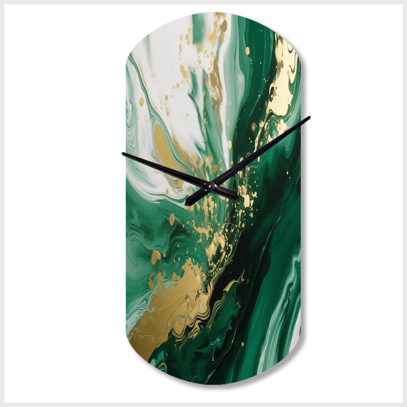 Vert et or Serene Cascade III - horloge murale asymétrique abstraite, Petit