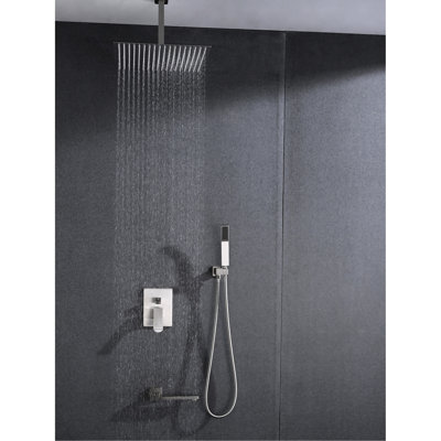 Ceiling Mounted Shower , Brushed Nickel - 16" Head And Handheld Natural Rainfall Simulation Sensation Self-Cleaning Nozzle Compatible With American Standard Pipe Links Bathroom Feeling