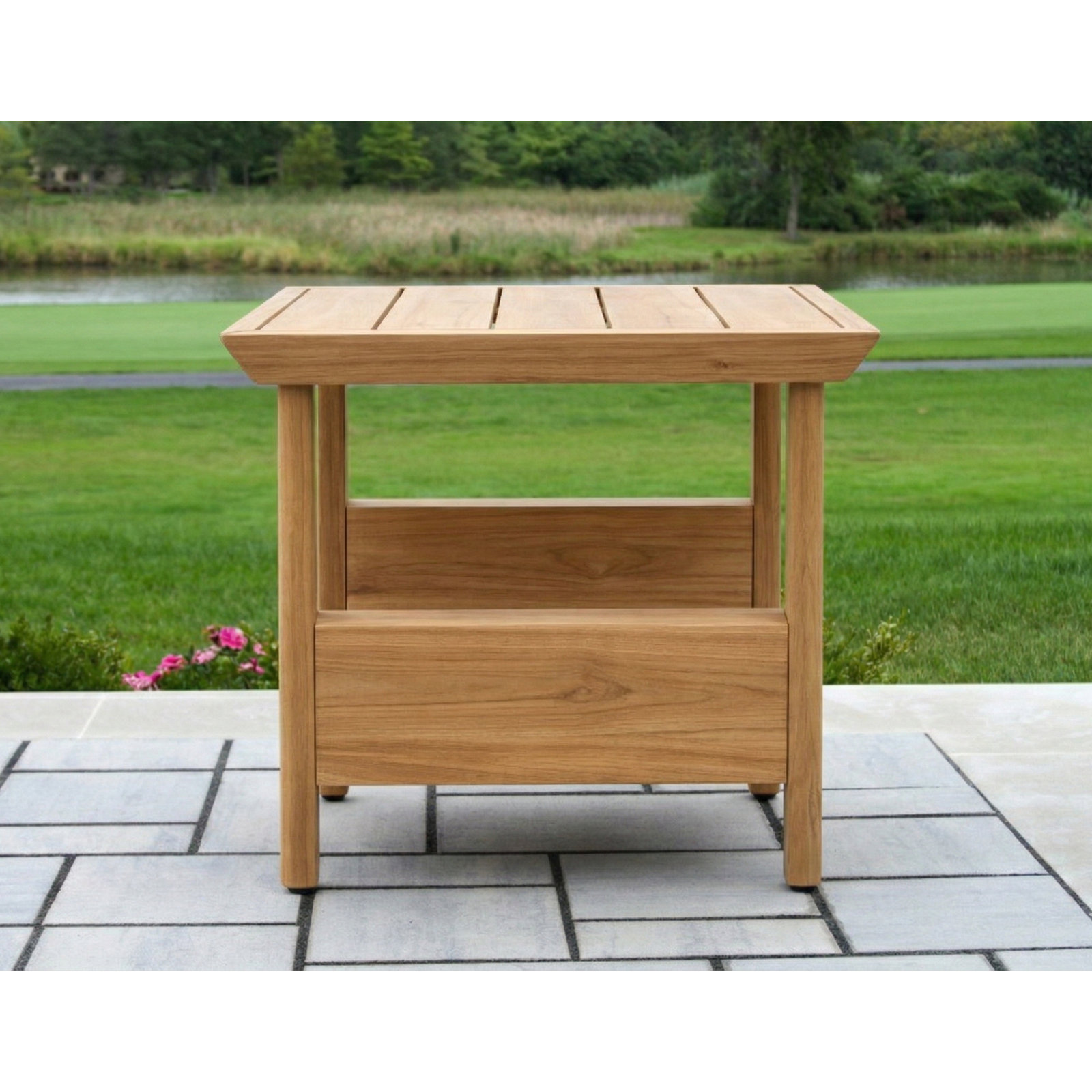 Everlee Solid Teak Outdoor Rectangular Side Table