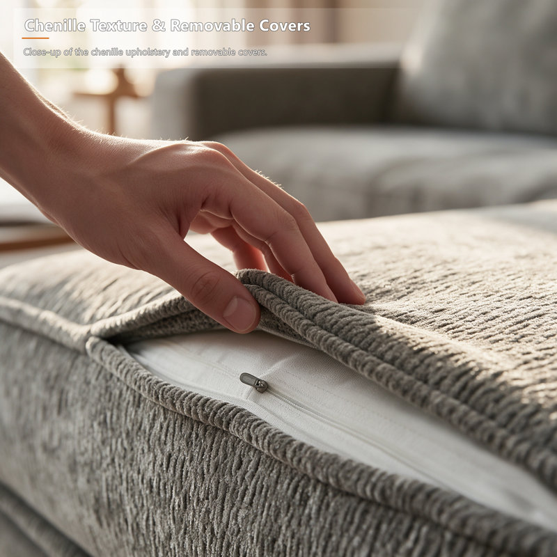 Canapé-lit convertible 3-en-1 en chenille, fauteuil inclinable réglable à 5 niveaux avec porte-gobelet et port USB, gris clair