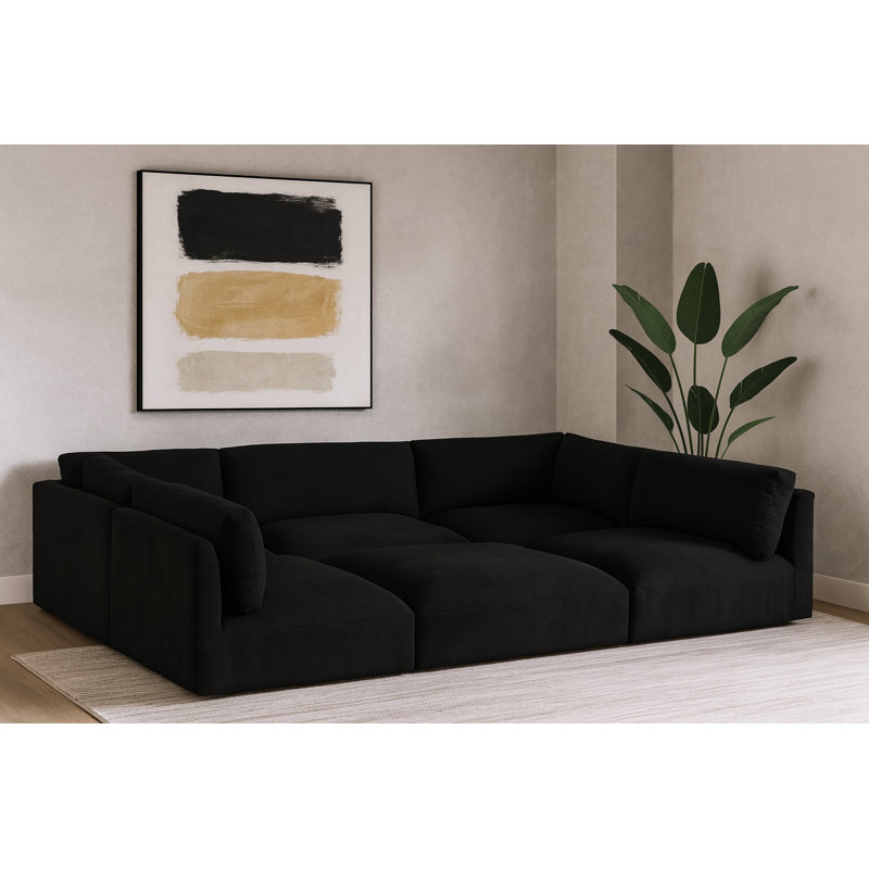 Ivanko Upholstered U-Shaped Sectional Reversible, Black Polyester Fabric
