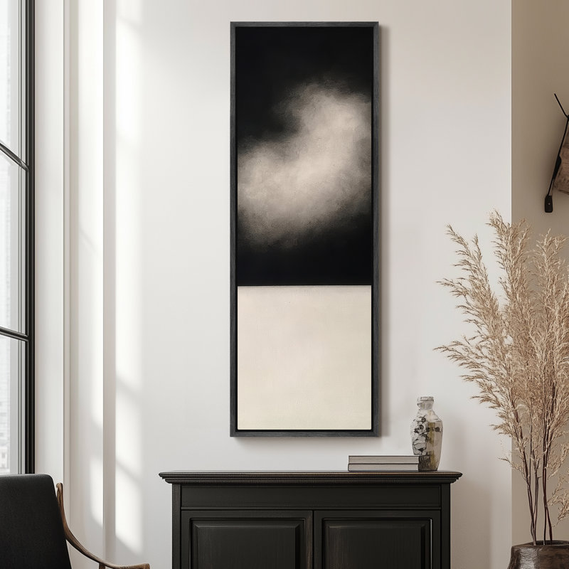 Nuage encadré sur toile, reproduction abstraite minimaliste pour décoration murale moderne, H 60 po x l 20 po, Noir