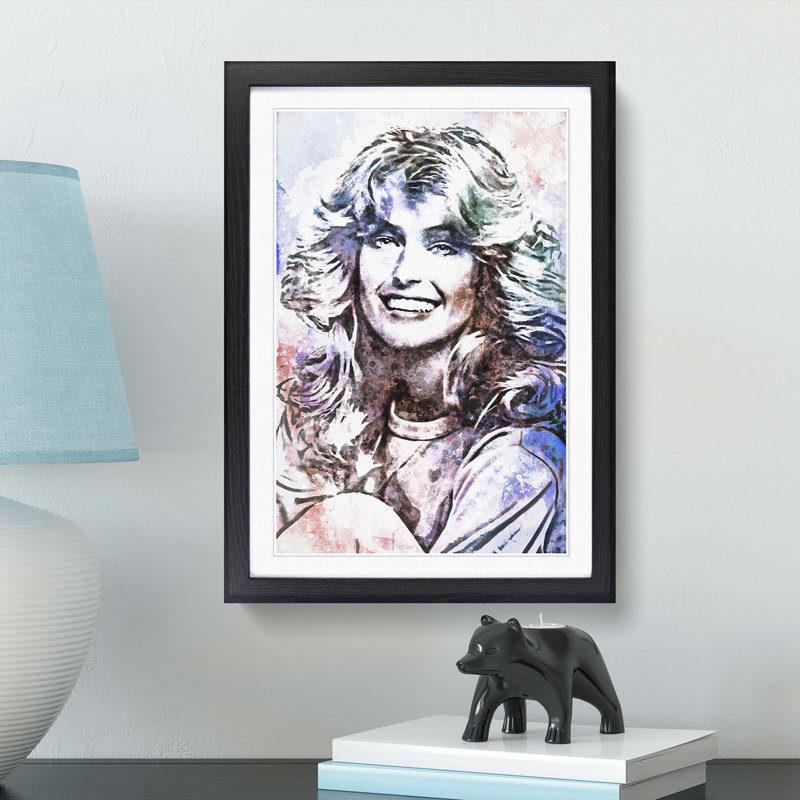 Farrah Fawcett - Picture Frame Painting Print, 76cm H x 50cm W x 2cm D, Black