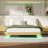 King Floating Bed Frame Of Oak Color, Wave Curve Wood Texture, Led Lighting, High - Strength Frame, No Box Spring, Controlled Lights Size In Lighting System, Metal Structure, One Touch Scene Switch-2069853884-2069853885