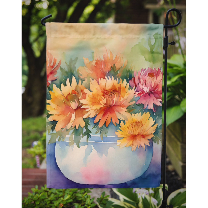 Chrysanthèmes dans un drapeau de jardin aquarelle