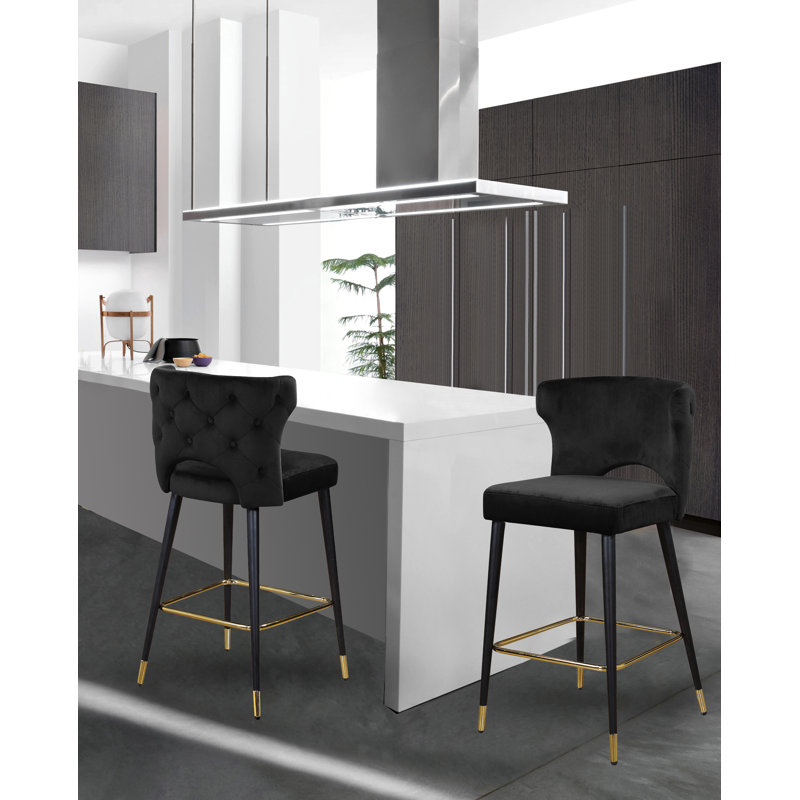 Kelly 28" Bar Stool, Black Velvet