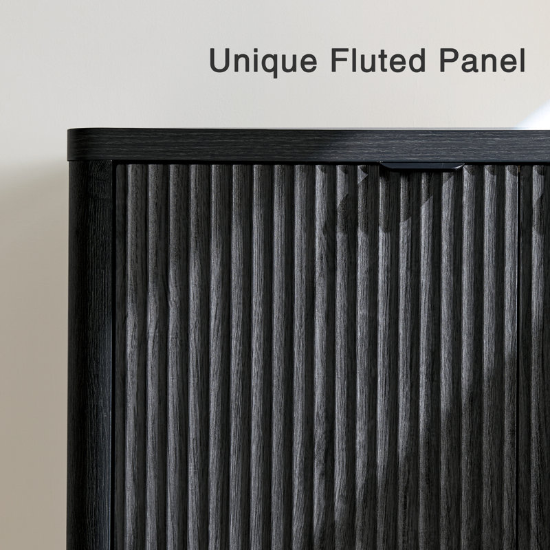 65"W Large Fluted Sideboard Buffet Cabinet with 4 Doors and Adjustable Shelves, Black