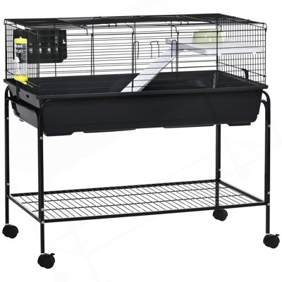 Two-Storey Small Animal Cage Removable From Stand, Guinea Pig Cage, Hedgehog Cage, Chinchilla Cage, Ferret, With Shelf & Wheels, Pet Habitat, 39" X 20.5" X 36.5"