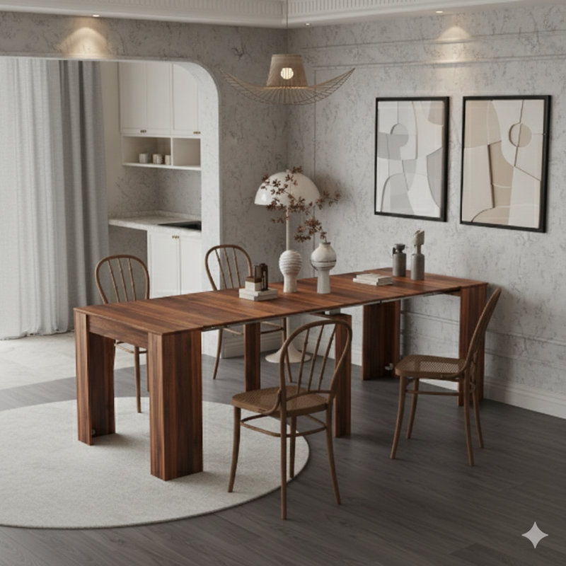 Versatile Console Table With An Extendable Design., Walnut