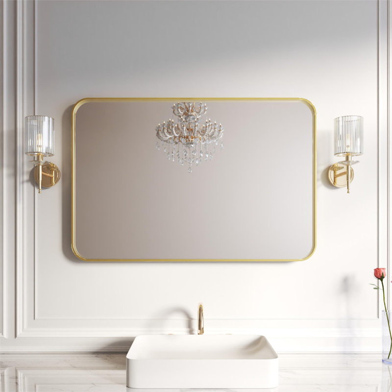 Stylish Aluminum Framed Mirror with Rounded Corner for Elegant Home Decor, Brushed Gold, Rectangle, 48" x 32"