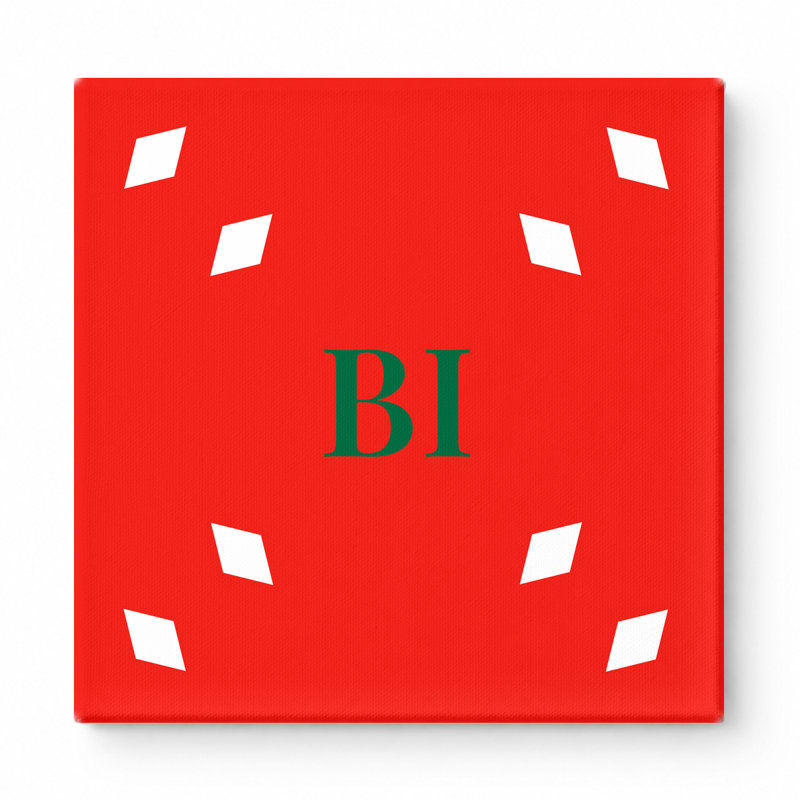 Monogramme de diamant de luxe au drapeau du monde du burundais - blanc rouge vert - art mural sur toile, 32" H x 32" W