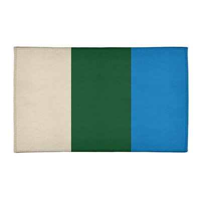 Tapis crème/vert/bleu rayé