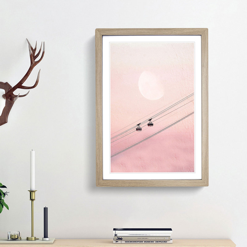 Cable Car to the Moon - Picture Frame Painting Print, 36cm H x 27cm W x 2cm D, Oak Framed