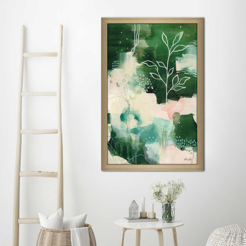 «Nature Story II» par Laura Horn - Peinture, H 39,5 po x l 27,5 po x P 0,75 po, Encadrement champagne
