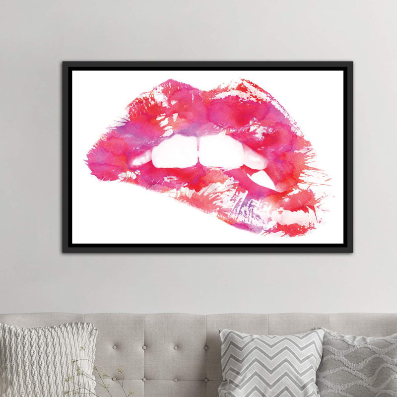 " Lippss " by Andreas Lie, 32" H x 48" W x 1.5" D, Distressed Black Framed Canvas