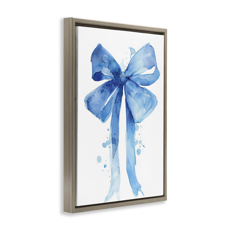 Cadre flottant Blue Bell Bow Illustration, design par LSR Design Studio, Cadre flottant orme Montalcino, H 25 po x l 17 po
