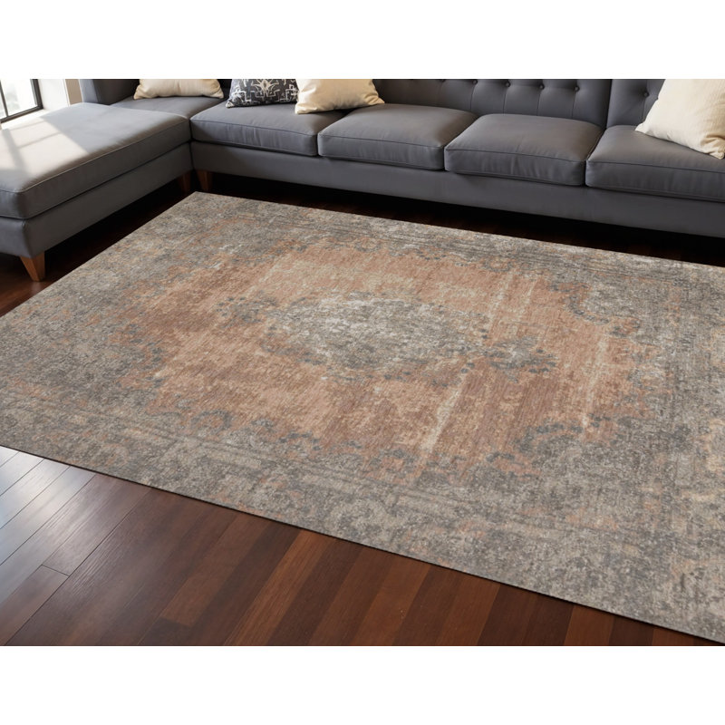 Tapis gris et rose 8 pi x 11 pi Medallion