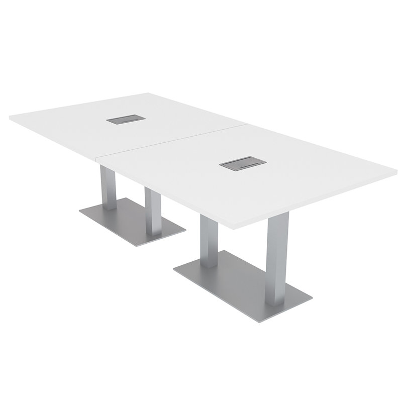 Table de conférence rectangulaire avec base en métal double | Unité électrique, L 96 po x l 48 po, Blanc classique