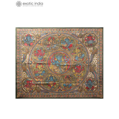 Hand-Painted "Ashta-Ganesha Mandala" Kalamkari Cotton Wall Art