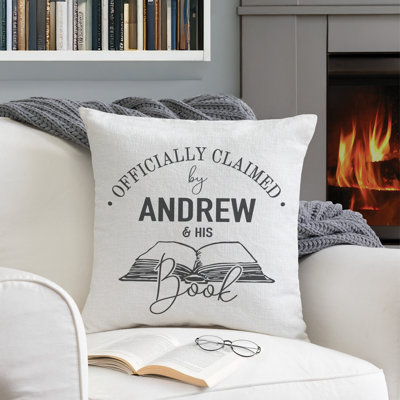 Officially Claimed for Him Book Throw Pillow 17" – Funny Reading Pillow for Book Lovers, Cozy Literary Decor Cushion, Gift for Boyfriend, Husband, Reader, Bedroom & Reading Nook Accent