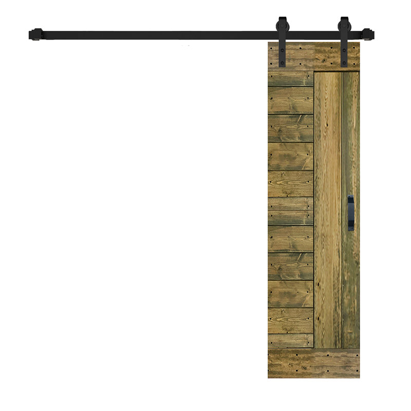 Aged Barrel Finished Solid Wood Sliding Barn Door Kit with Black Hardware