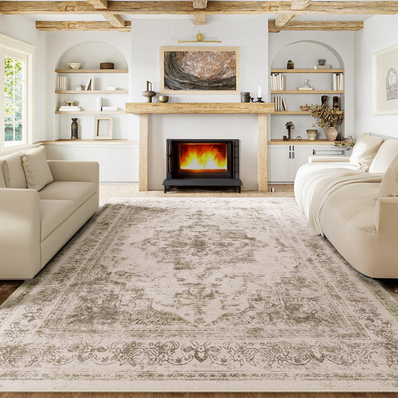 Elaine Machine Washable Oriental Area Rug with Non-Slip Backing, Rectangle 9' x 12'
