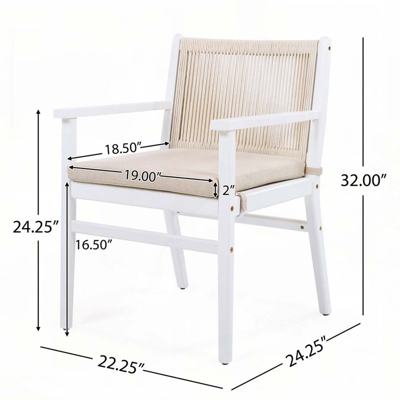 Outdoor Patio Acacia Wood Patio Armchair with Rope Design, White