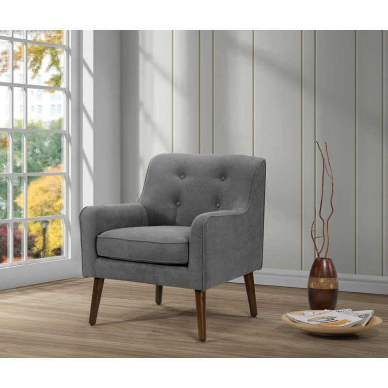 25"W Mid Century Modern Gray Woven Fabric Tufted Armchair, Gray