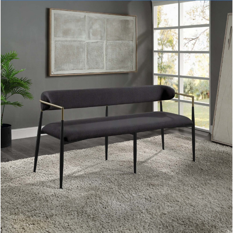 Banc de salon rembourré en métal noir Chenille
