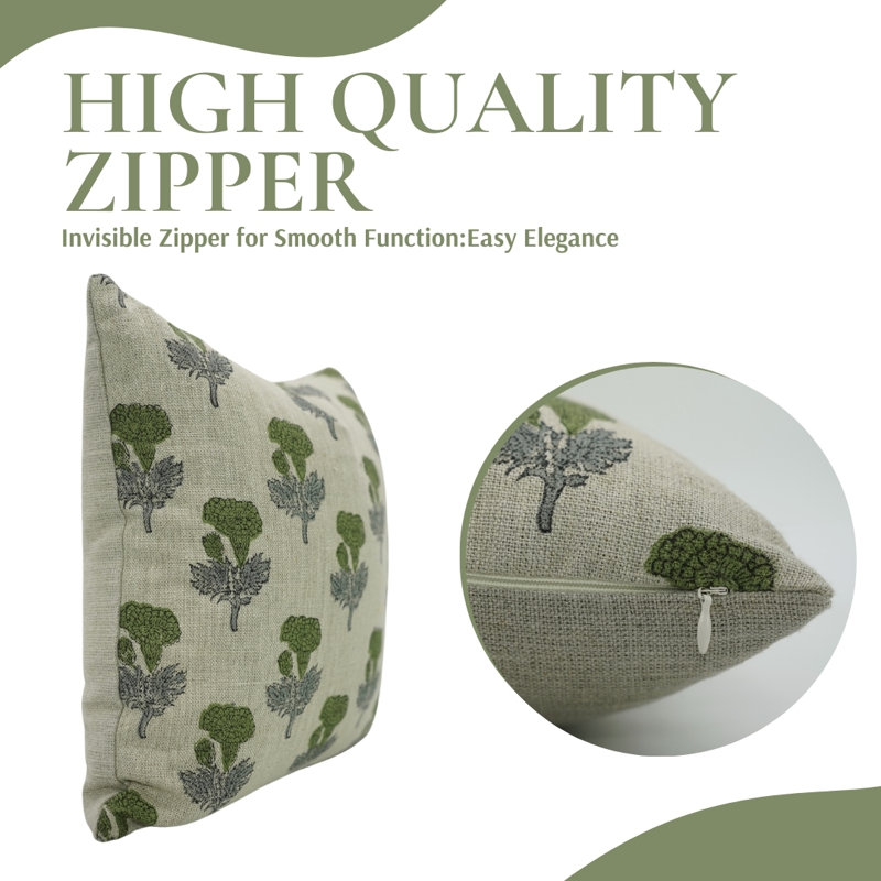Block Print Throw Pillow Cover MNHGRTLSquare, Rectangle 14" x 20", Green Floral 2