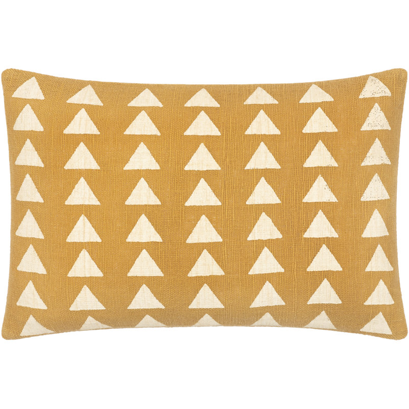 Housse de coussin Sain, Moutarde / beige, Grille triangulaire, H 14 po x l 22 po