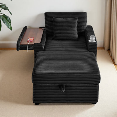 Comfortable Fluffy Corduroy Lazy Sofa, Storage Space For Big Single Chair, Super Soft Chaise Lounge With Ottoman And Table Board