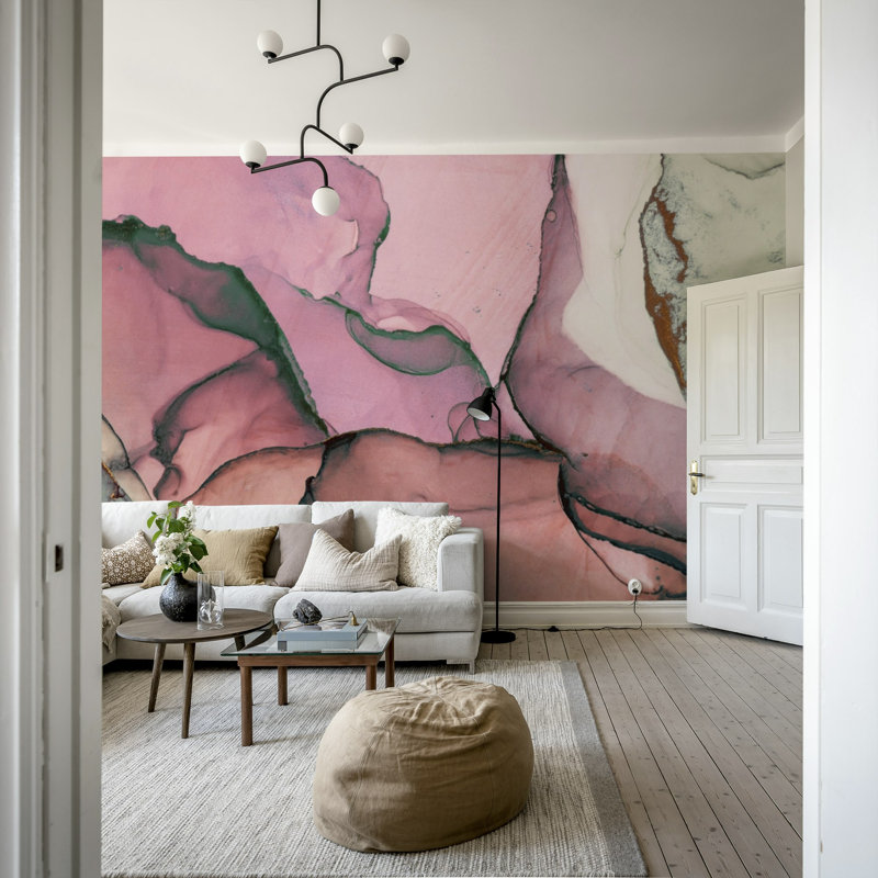 Blush Pink Abstract Marble Ink Wallpaper, 115"L x 225"W
