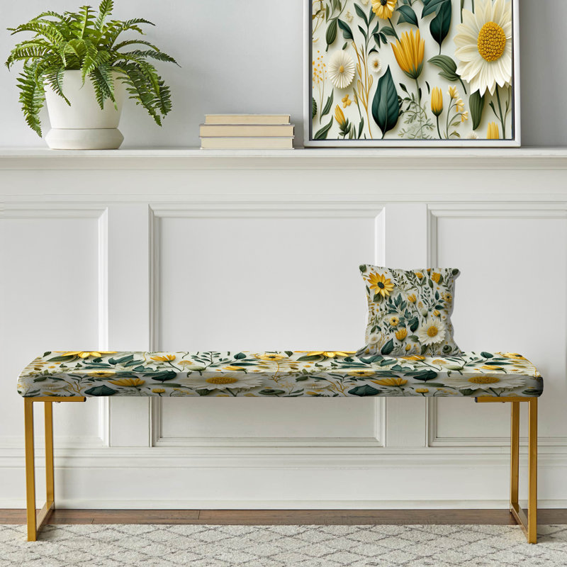 Upholstered Bench, Boho Botanicals Boho Greens I