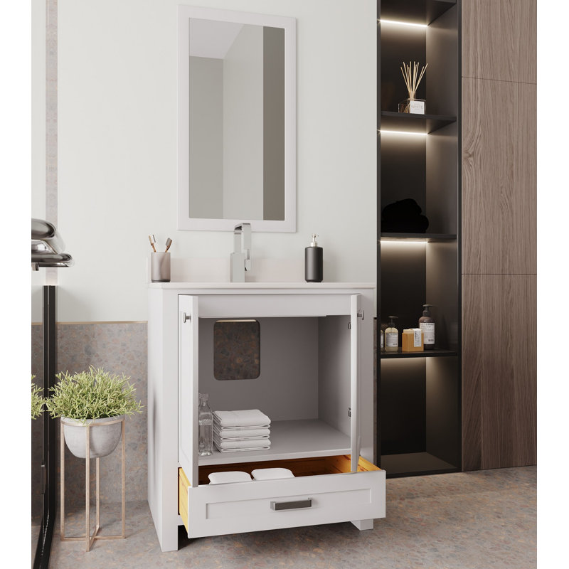 Meuble-lavabo simple 29,5 po avec miroir Chelseamarie, gris