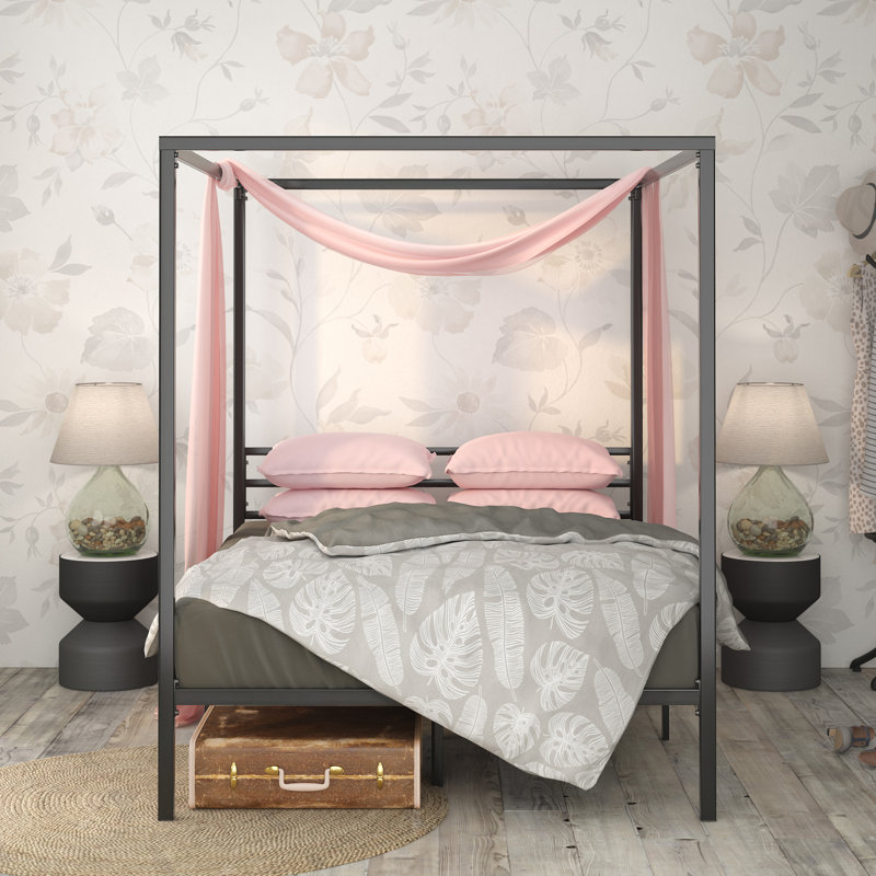 Toulouse Metal Platform Bed frame with Canopy Frame, Black, Double (4'6)