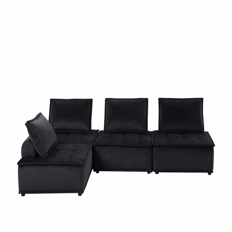 Canapé modulaire en velours noir 4 pièces Anna, H 29 po x l 120 po x P 40 po