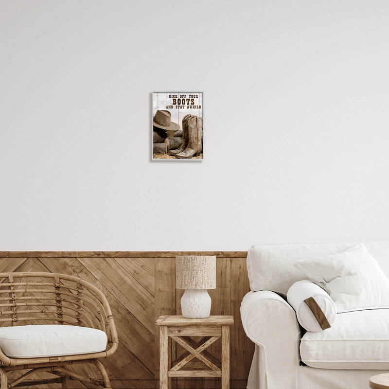 «Kick Off Bottes Stay A Time», estampe numérique par Kim Allen, H 14 po x l 11 po x P 1,5 po, Estampe numérique Farmhouse