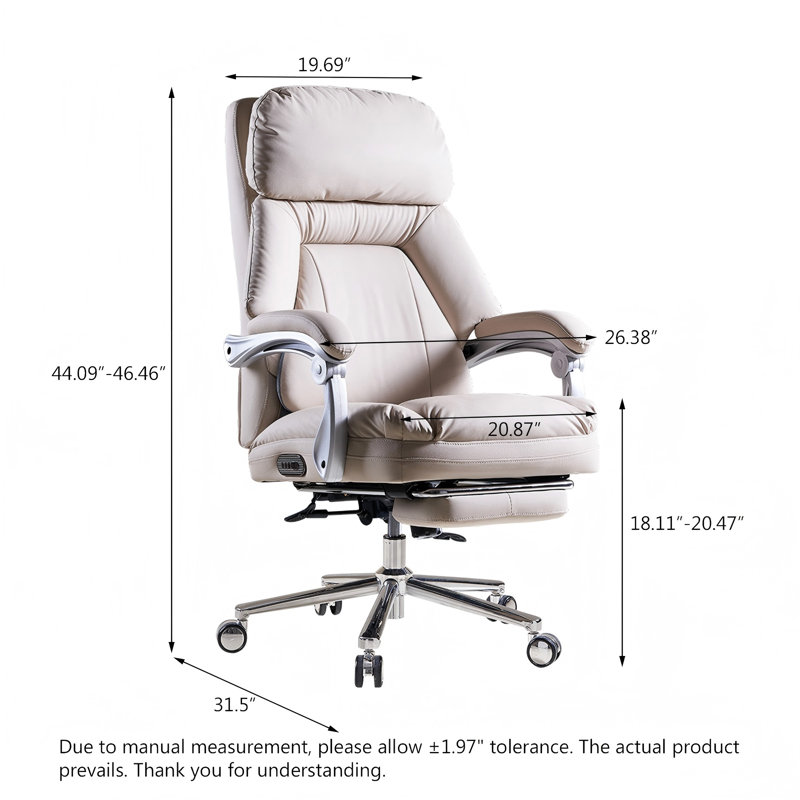 Fauteuil de bureau ergonomique en cuir véritable beige avec suivi lombaire électrique, ventilation et chauffage, version sans fil