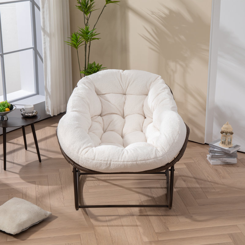 Wicker Rocking Chair With Metal Frame, White Teddy