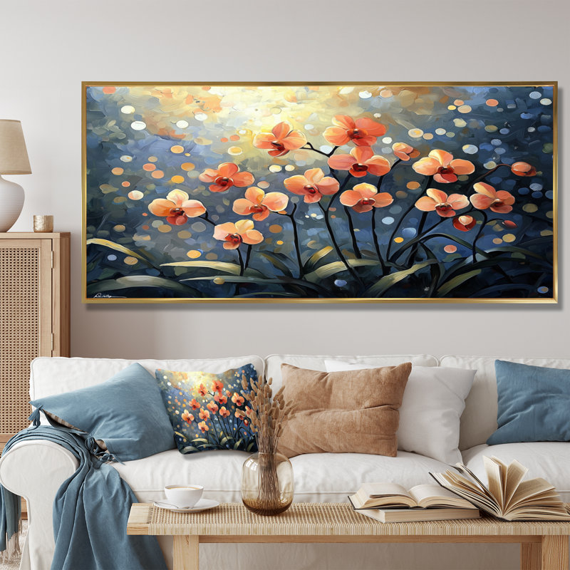 Lune coquelicots du passé - coquelicots, art mural, H 28 po x l 60 po, Impression encadrée flottante, Doré