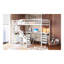 Lit mezzanine double avec bureau intégré, deux commodes et bande lumineuse à DEL - Lit superposé en bois massif blanc avec escalier latéral