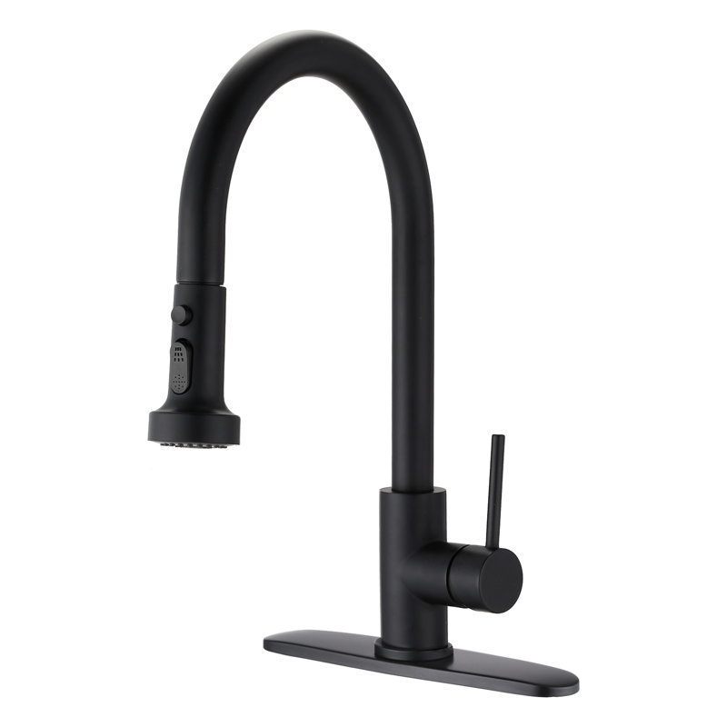 Stainless Steel Kitchen Faucet, Matte Black, Pull Down Spray, Soap Dispenser, To Scratches And Rust, 360 Swivel Spout, 1.8Gpm Flow Rate Black Faucet With Scratch Rust , Rotatable High